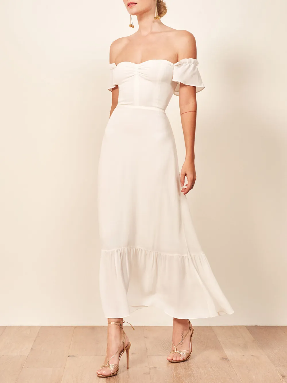 Off Shoulder Ruffled Hem Maxi Dress