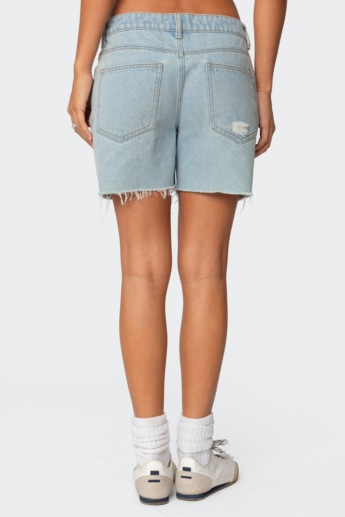 Low Rise Raw Edge Denim Shorts