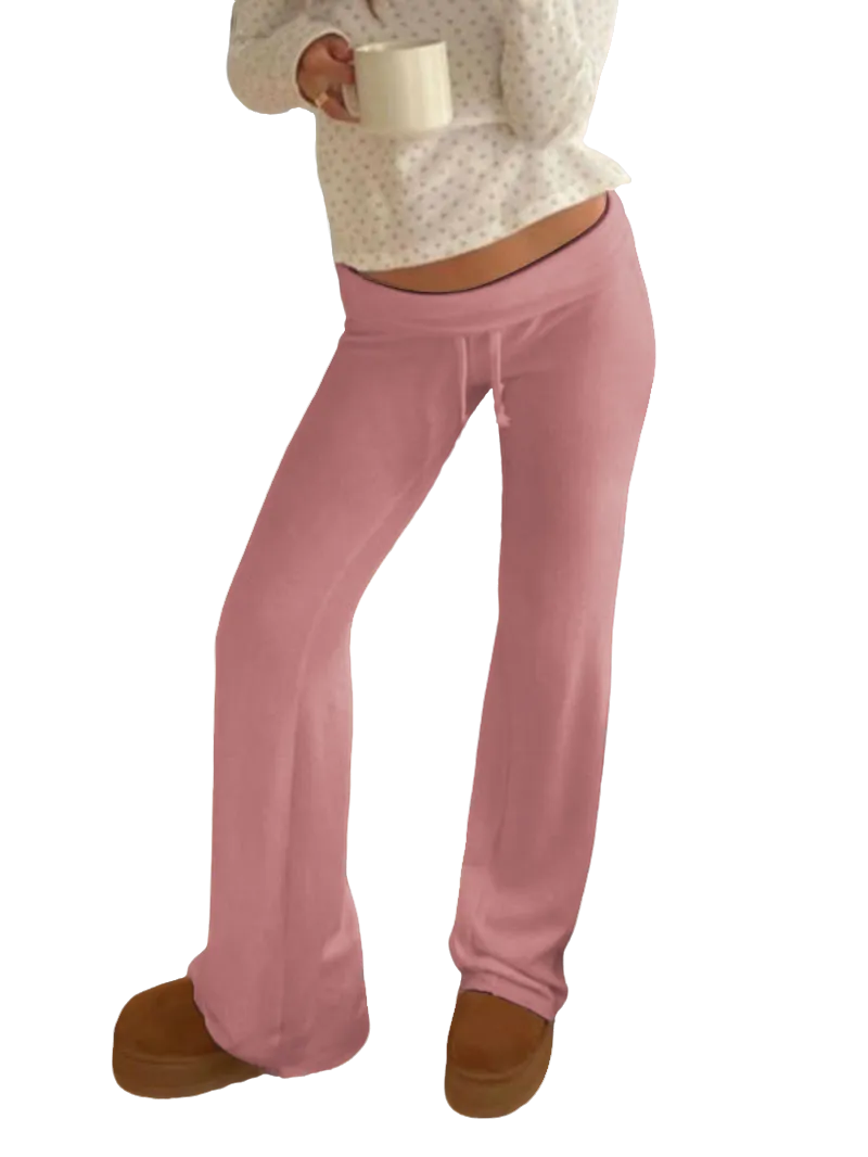 Women's Solid Adjustable Drawstring Waist Straight Leg Pants