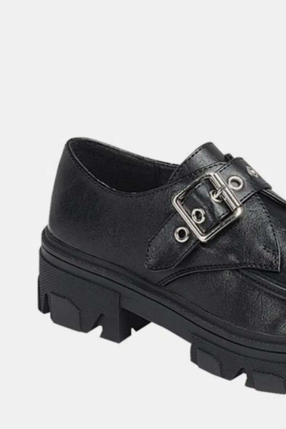 Black Buckled Platform Lug Sole Loafers