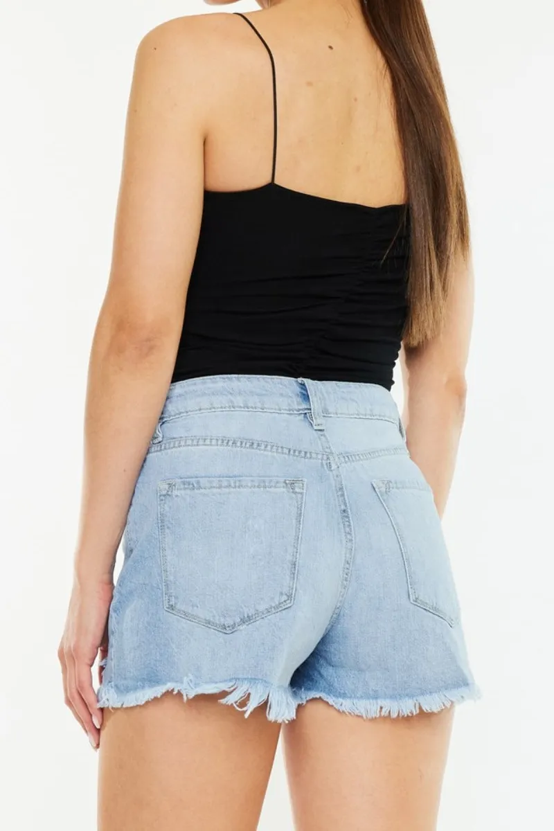 Raw Hem Distressed High Waist Denim Shorts