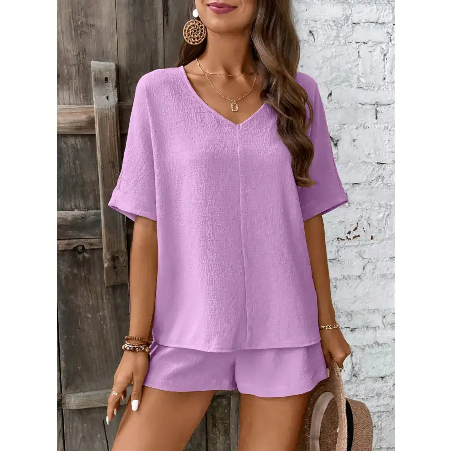 V Neck Half Sleeve Top and Shorts Set