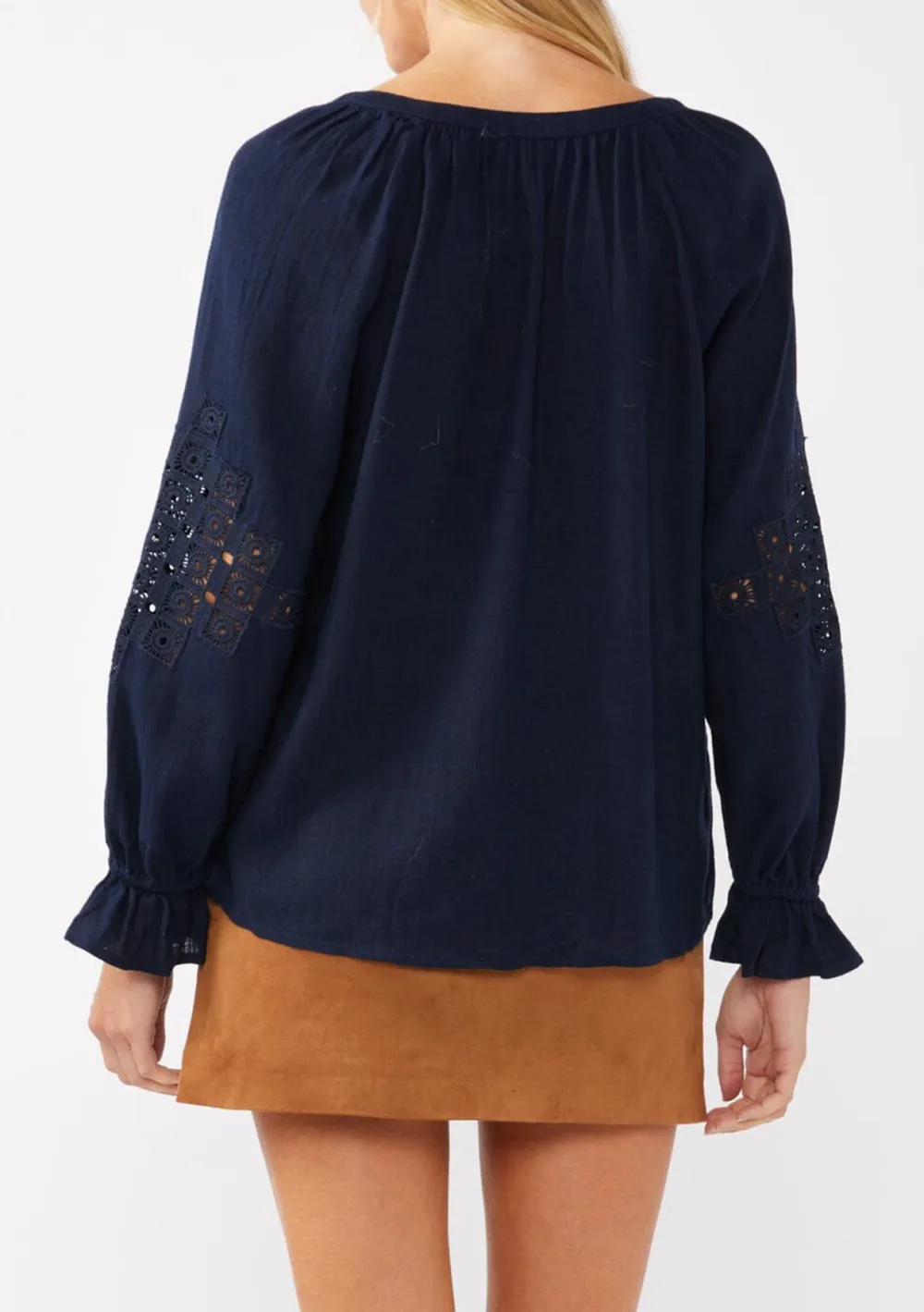 Embroidered Ruffle Sleeve Blouse