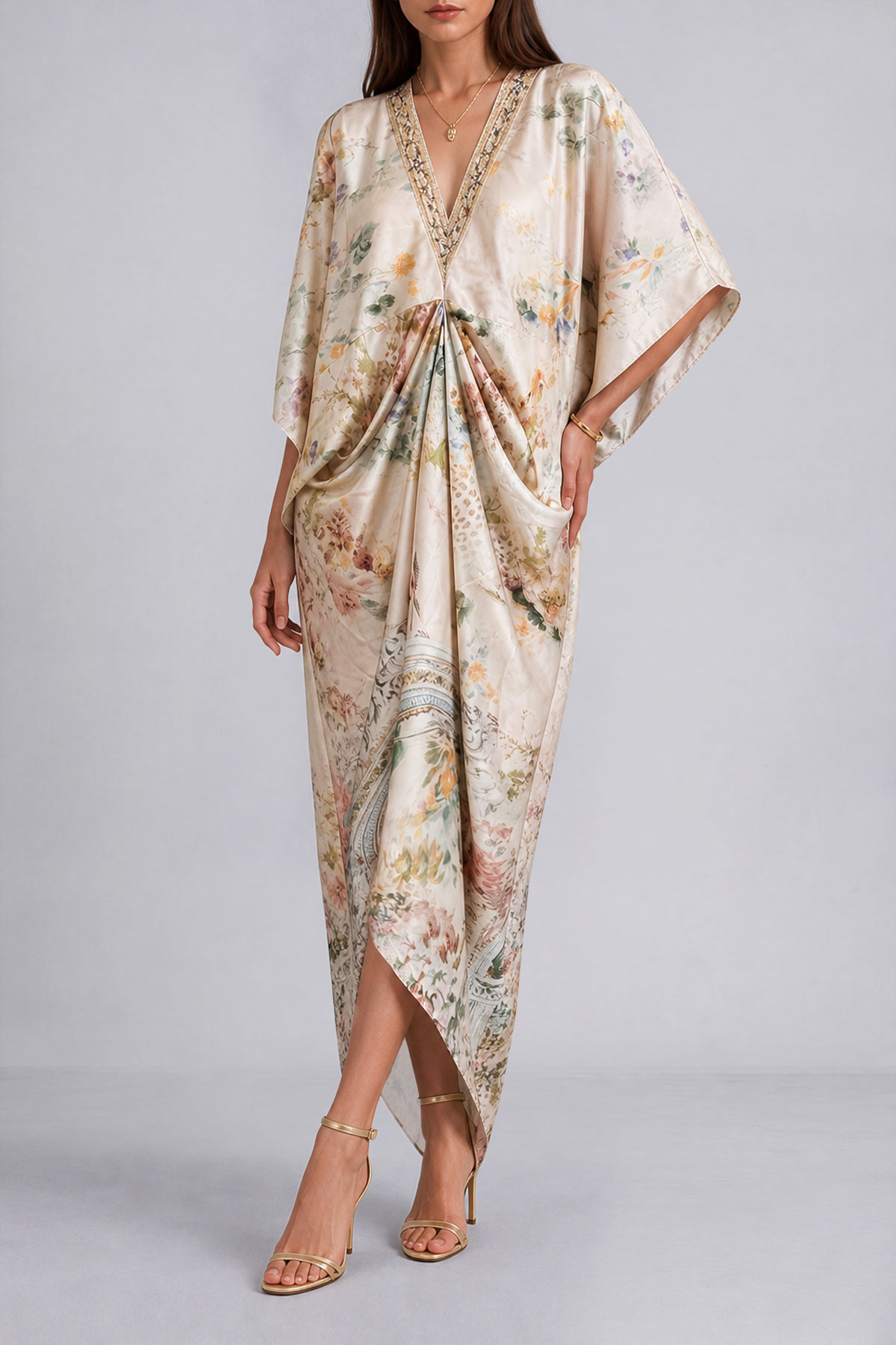 Batwing Sleeve Floral Maxi Dress