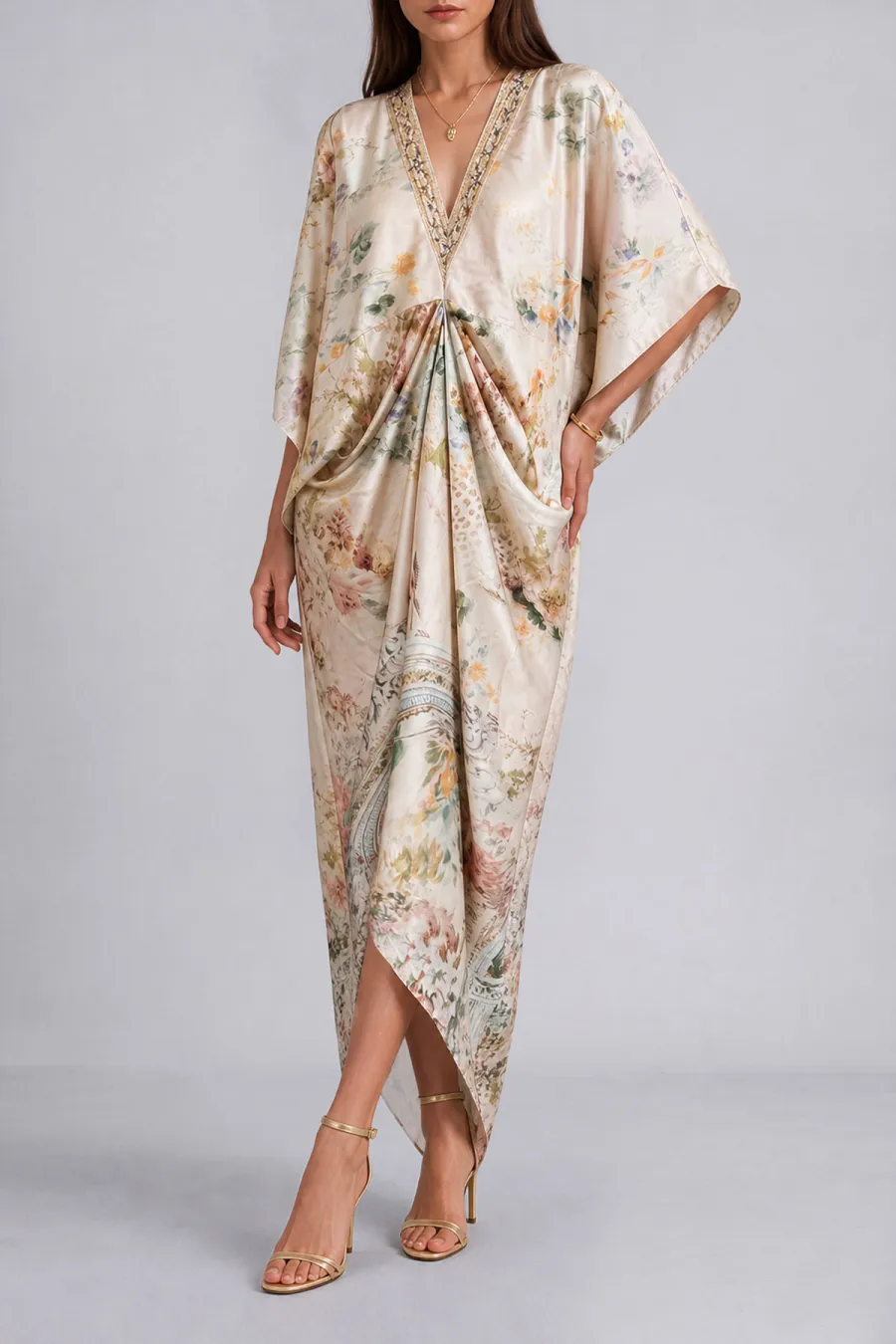 Batwing Sleeve Floral Maxi Dress