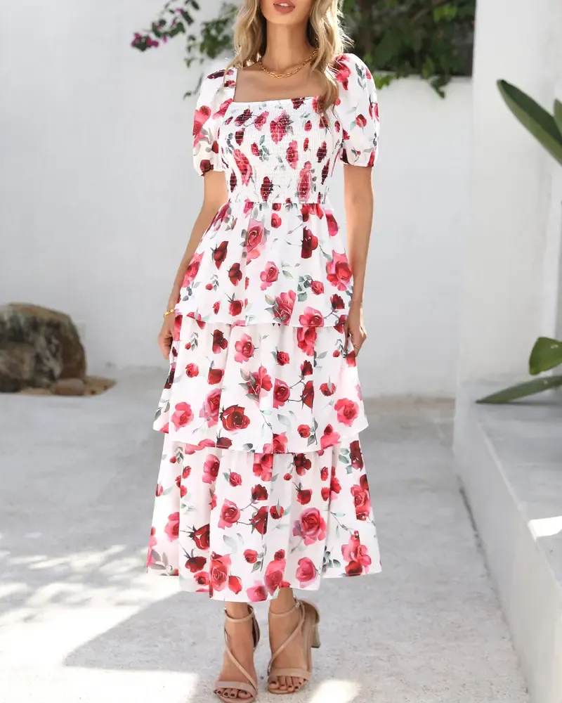 Women's Square Neck Smocked Dress