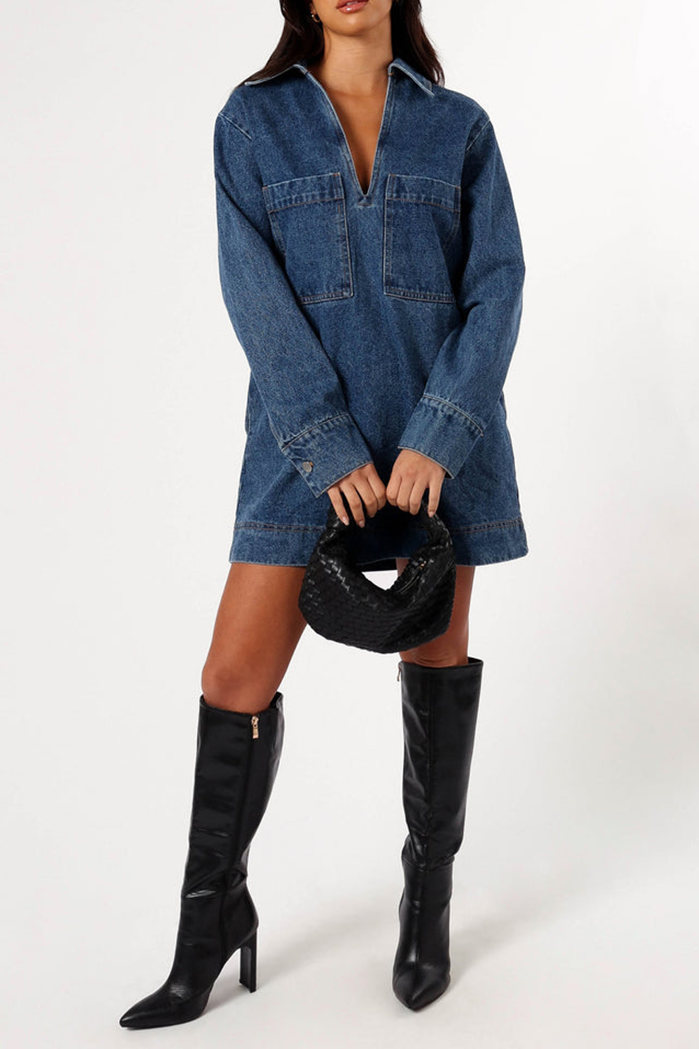 DENIM STYLE LONG SLEEVE DRESS