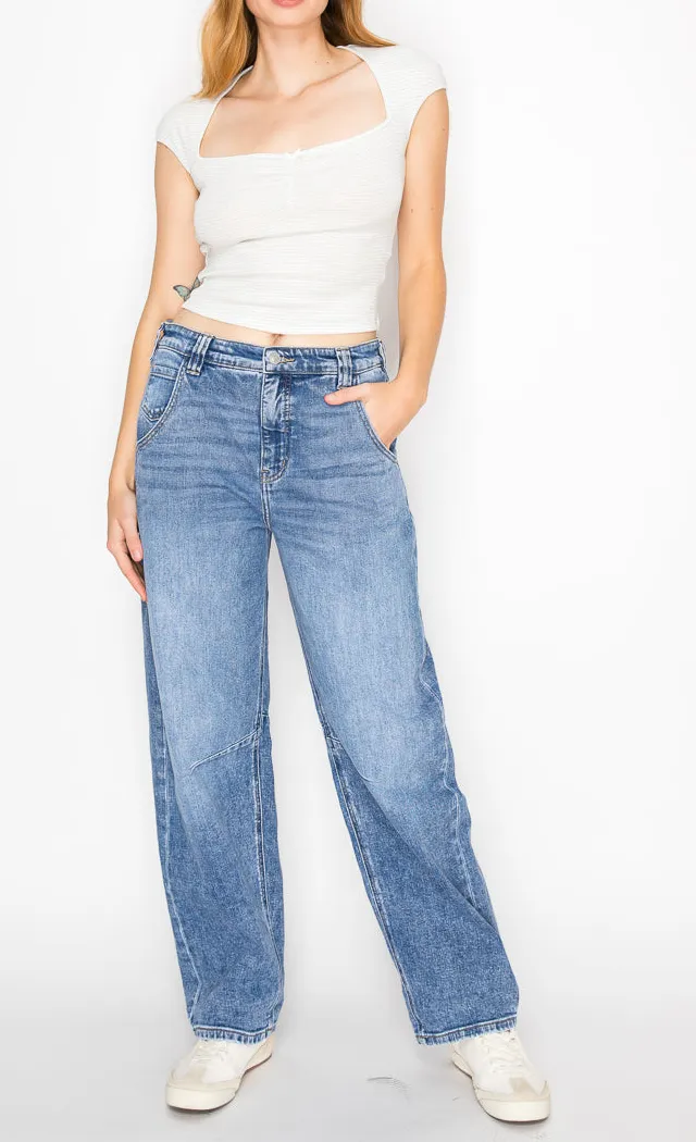 Refined High Rise Barrel Leg Tapered Denim Jeans