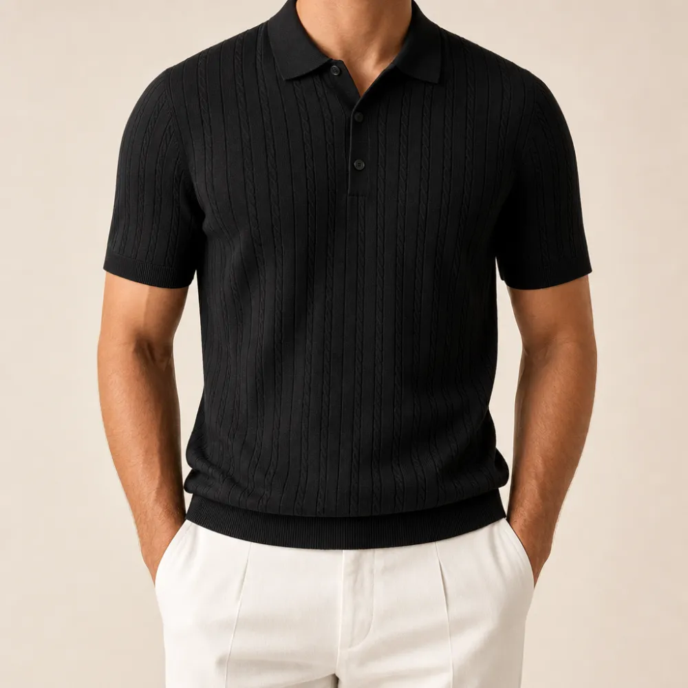 Men’s Textured Short Sleeve Knit Polo Shirt