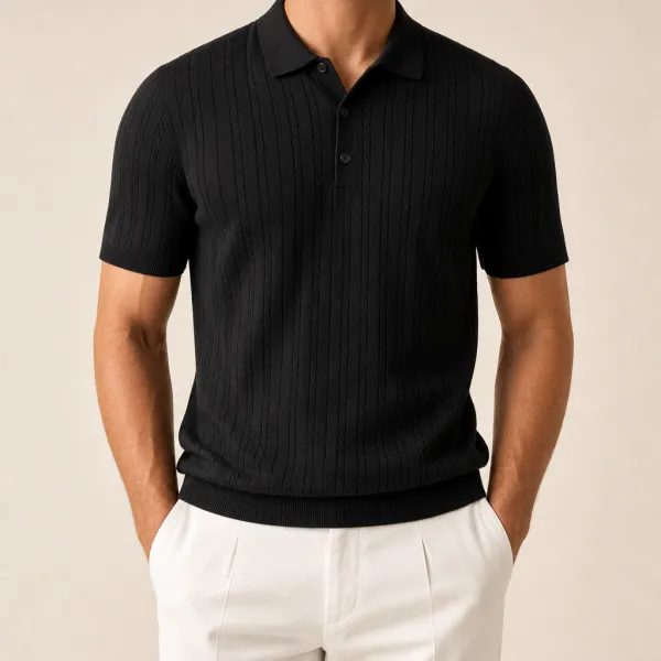 Men’s Textured Short Sleeve Knit Polo Shirt