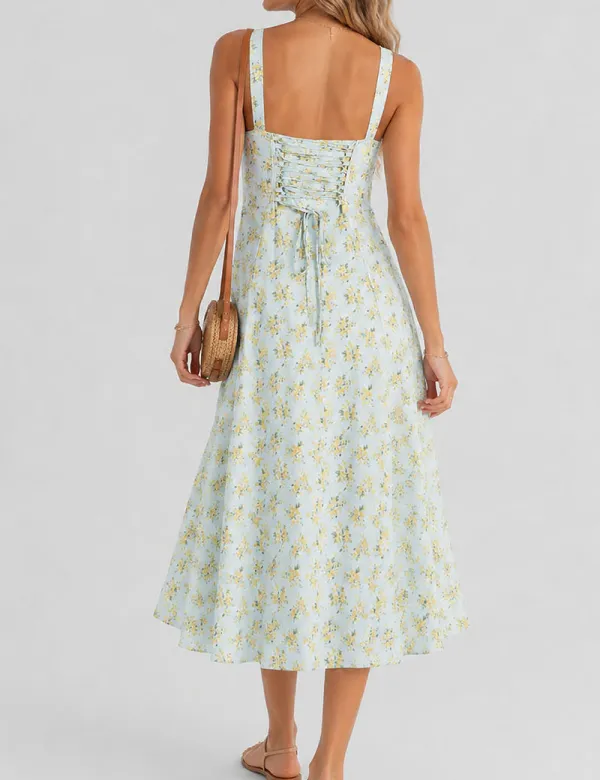 Lace Up Side Split Midi Dress