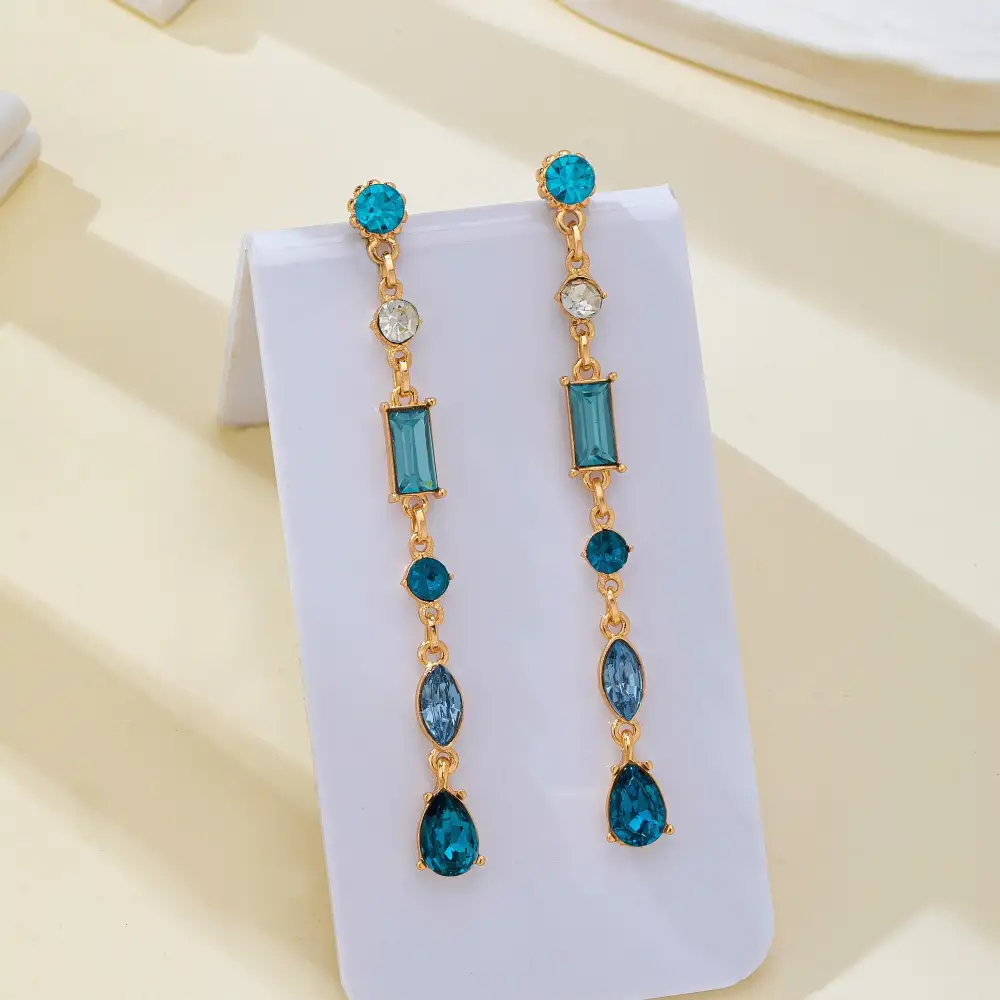 Aquamarine Geometric Crystal Linear Drop