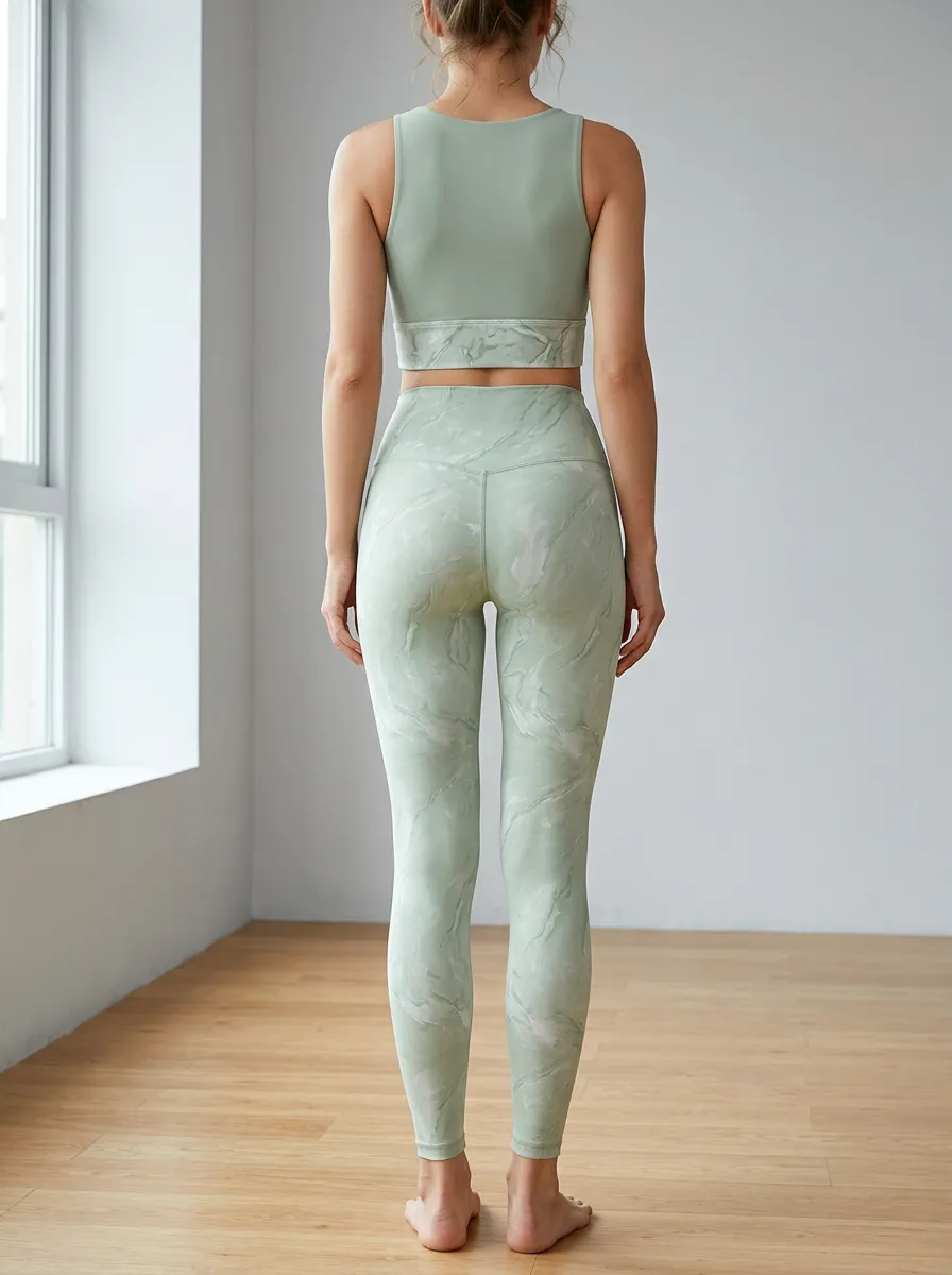 Women's Marble Print Yoga Sleeveless Cropped Tank Top Yoga Leggings