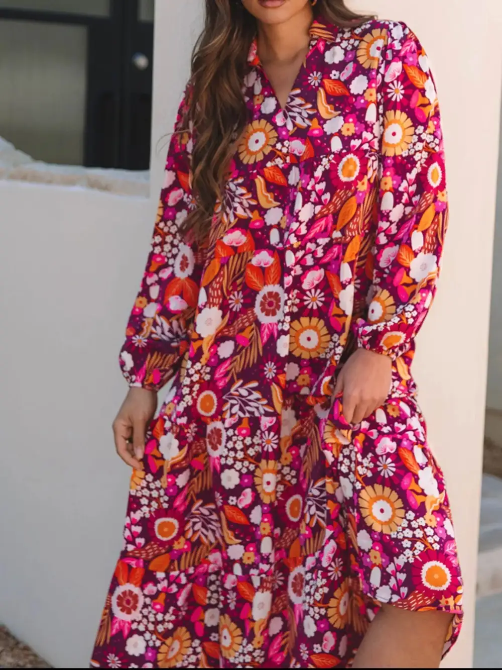 Floral Printed Pocketed Midi Dress