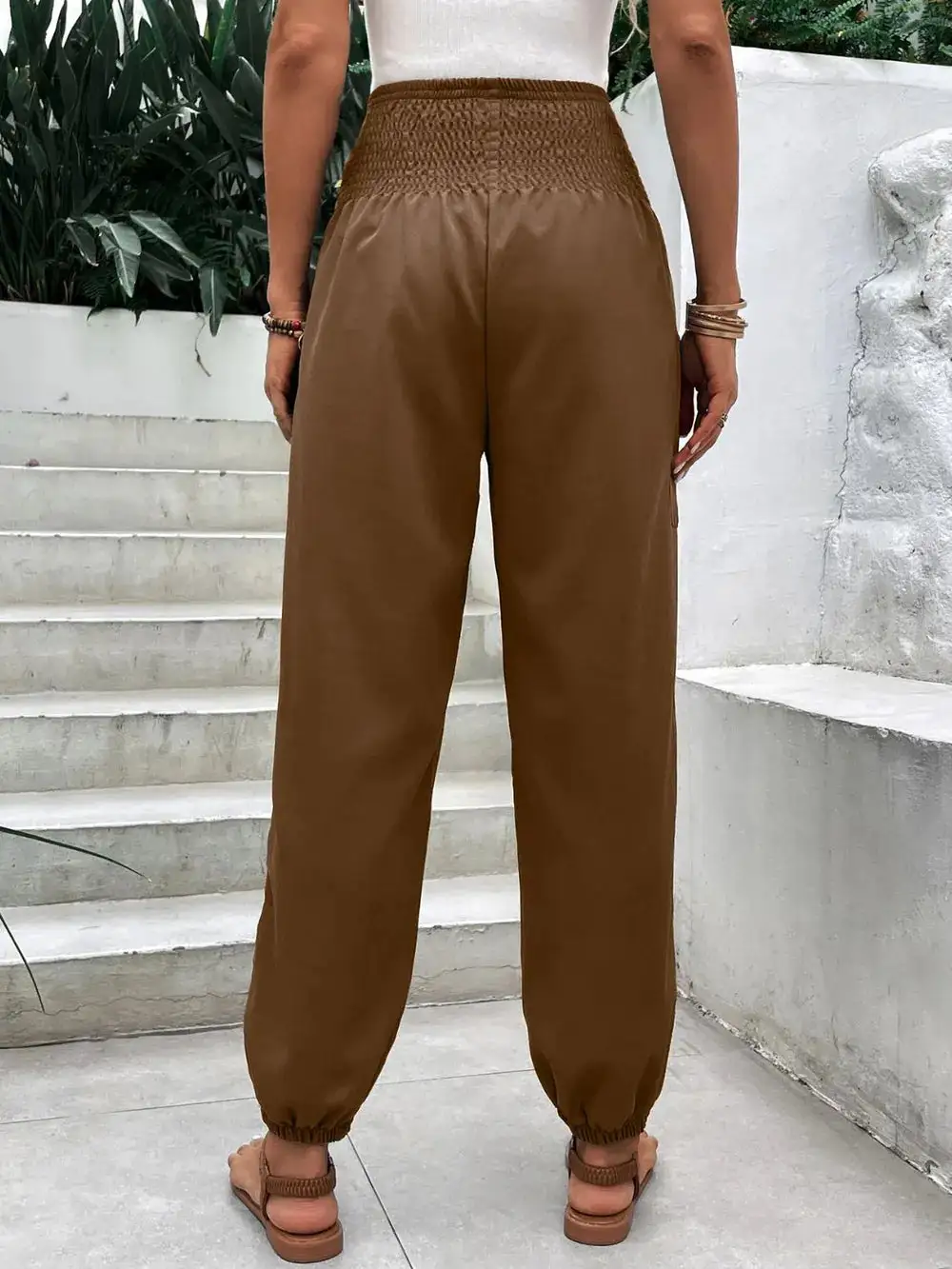 Relaxed Smocked High Waist Pants