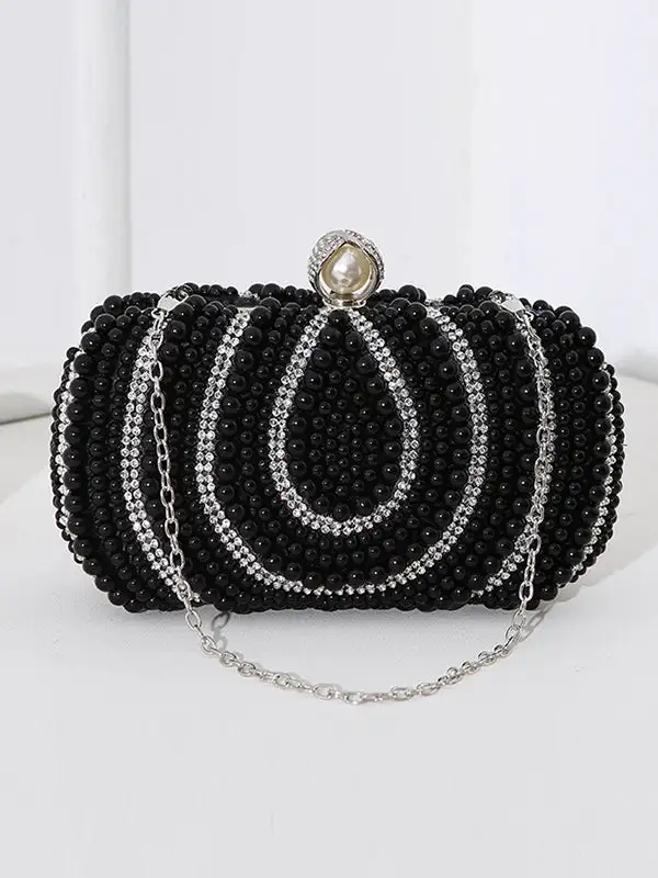 Geometric Pearl Rhinestone Clutch Bag