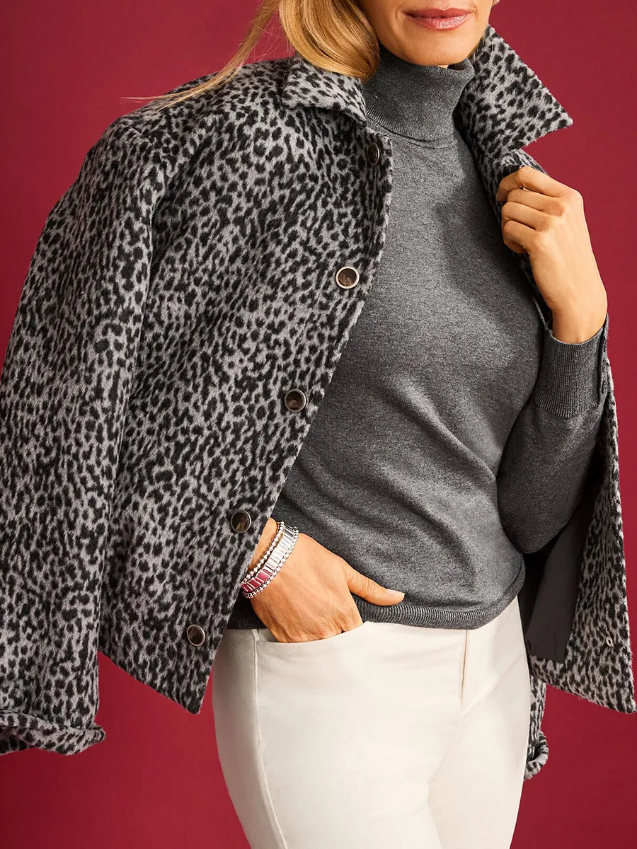 Lady's Retro Animal Print Snow Leopard Pattern Fashionable Jacket