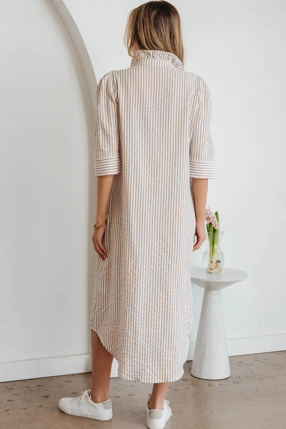 Striped Ruffle Short Sleeve Maxi Dress