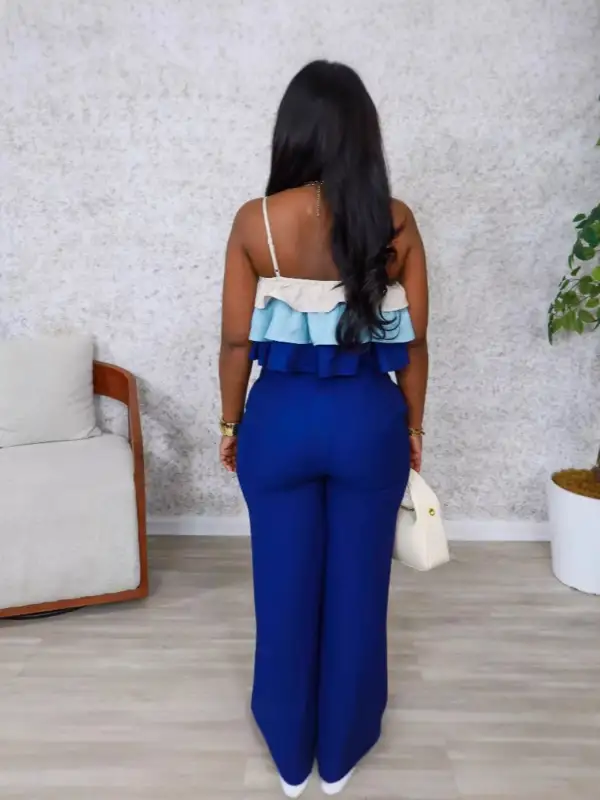 Layered Ruffle Crop Top and Pants Set