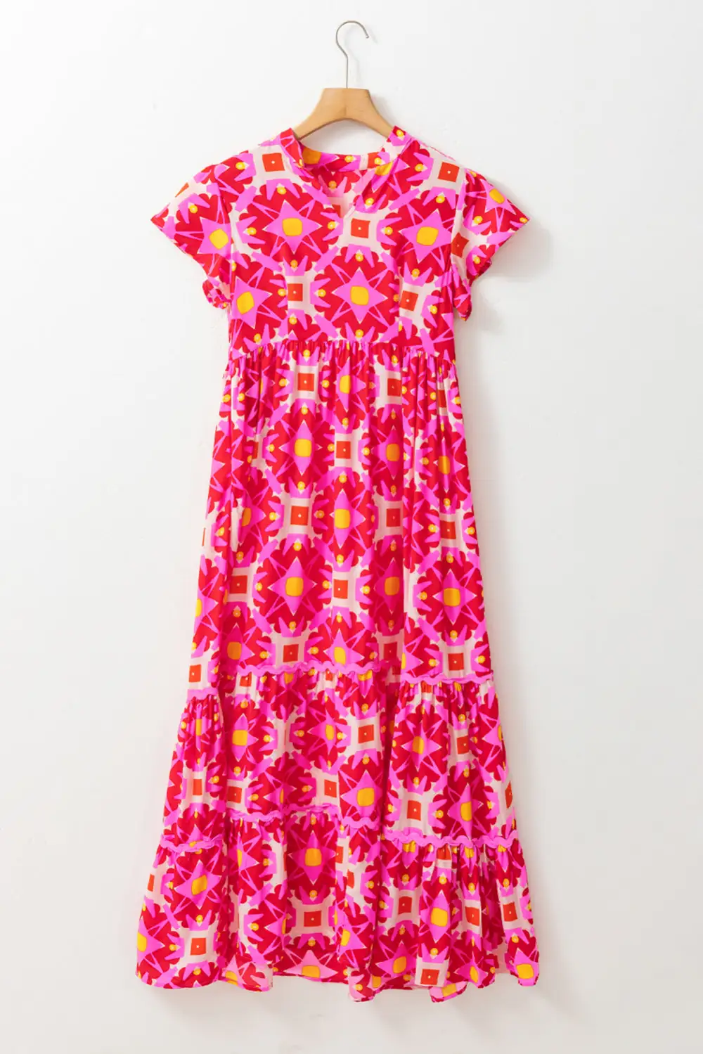 Strawberry Geo Print V-neck Maxi Dress