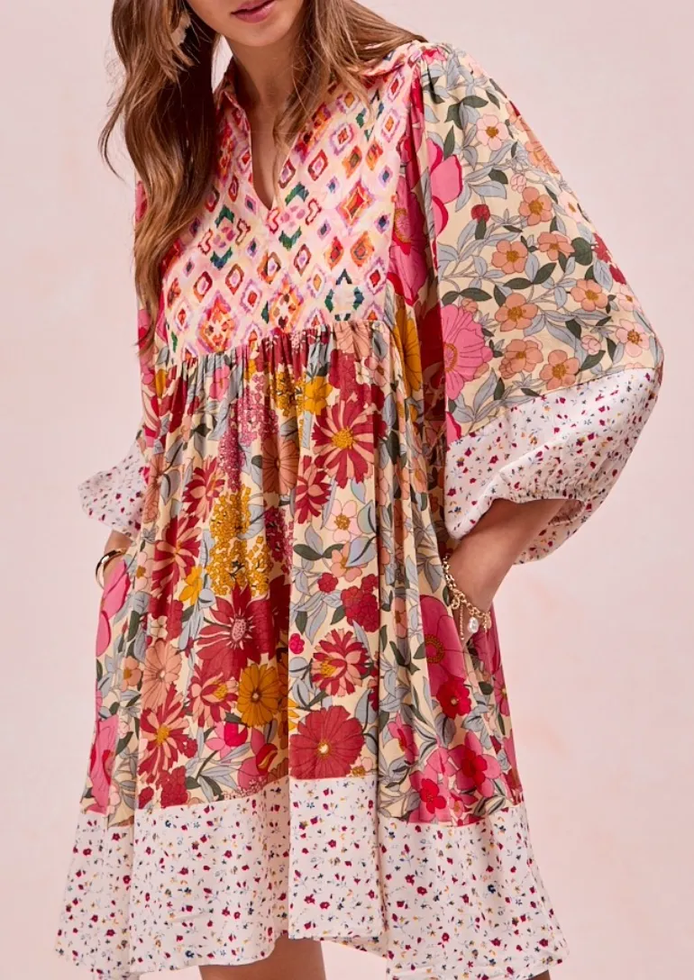 Floral Bubble Sleeve Dress