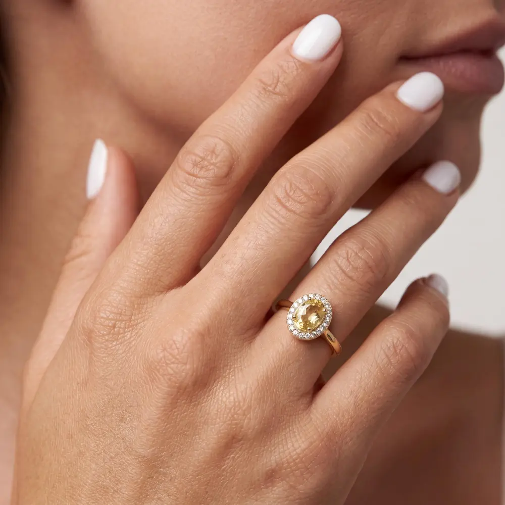 Simulated Citrine Oval Halo Ring