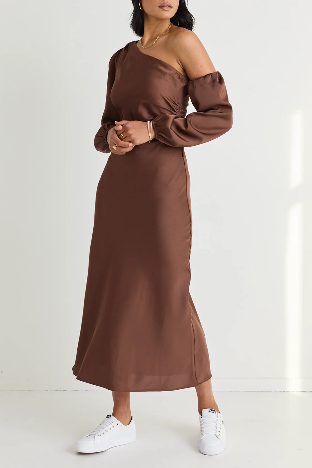 One - Shoulder Satin Maxi Dress