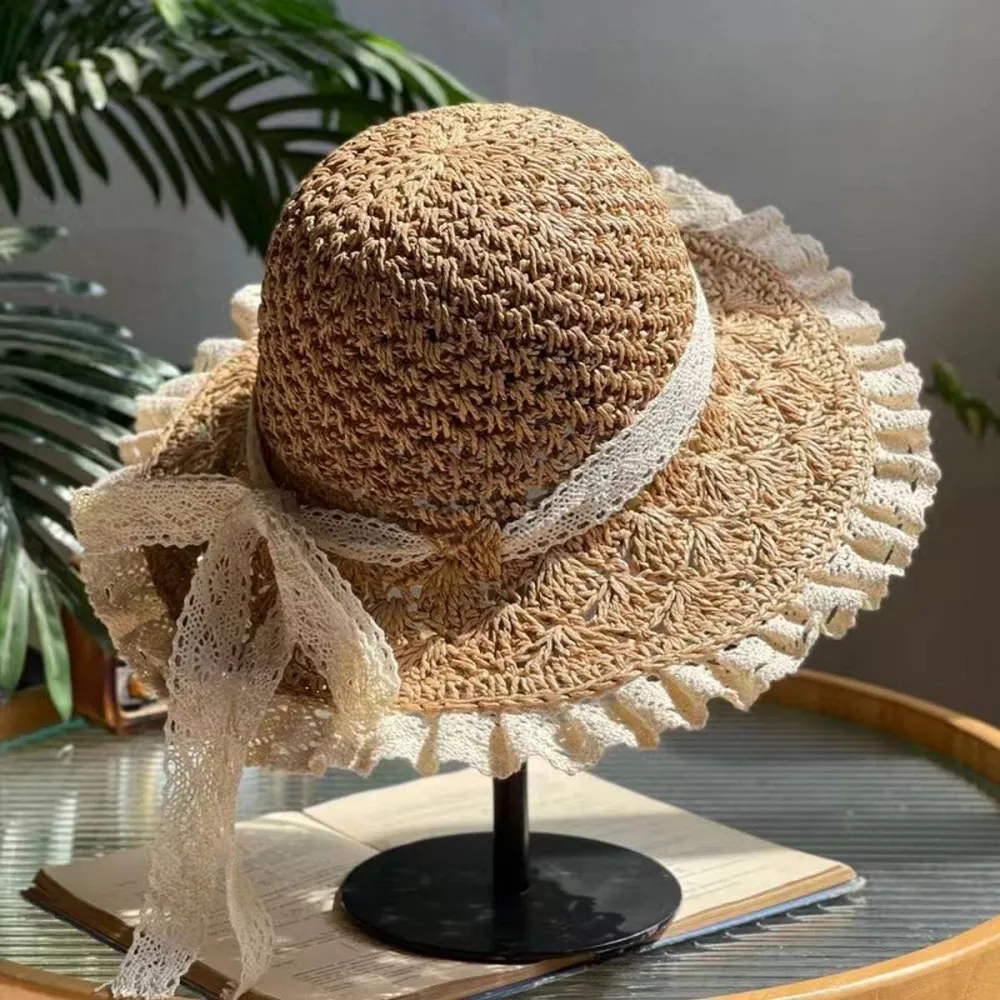 Lace Bow Wide Brim Hat