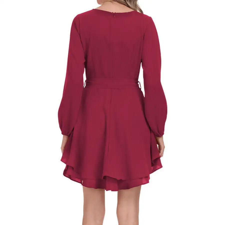 Tied Surplice Balloon Sleeve Layered Dress