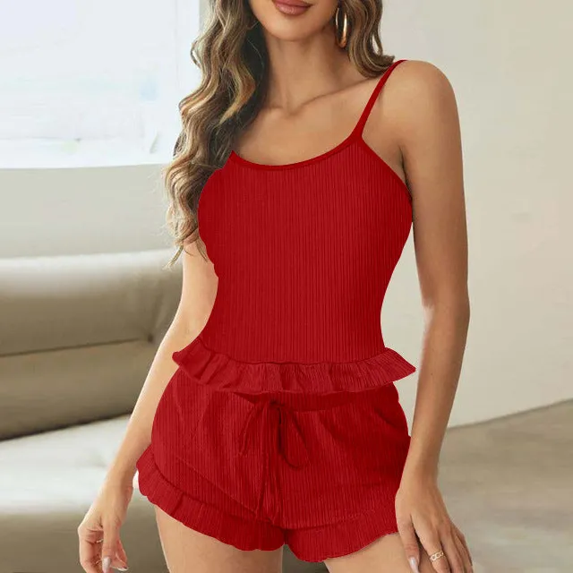 Two Piece Lace Frill Hem Pajama Set