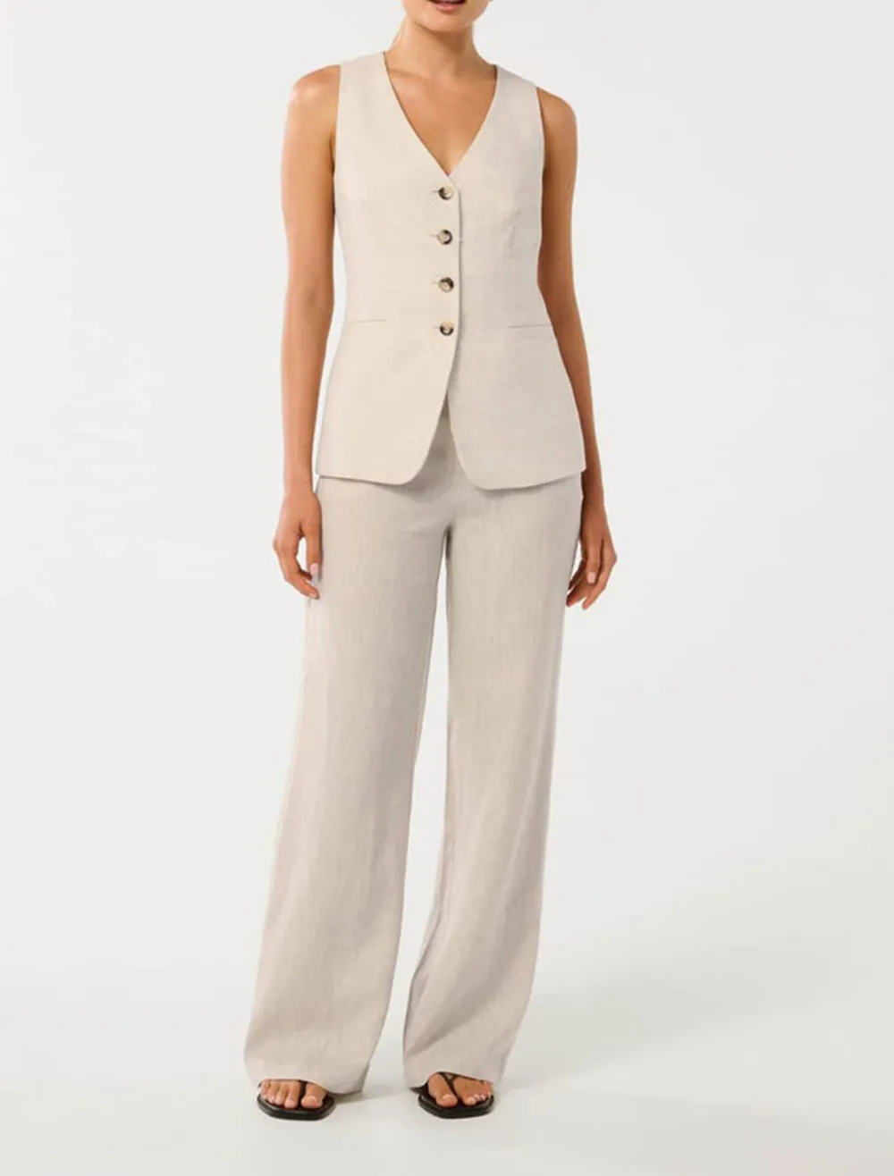 High Waist Linen Wide-Leg Pants