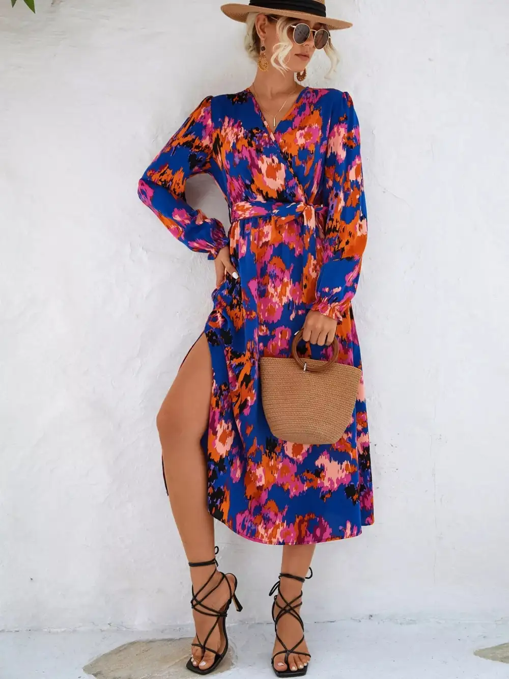 Lightweight Feel Printed Long Sleeve Midi Dress