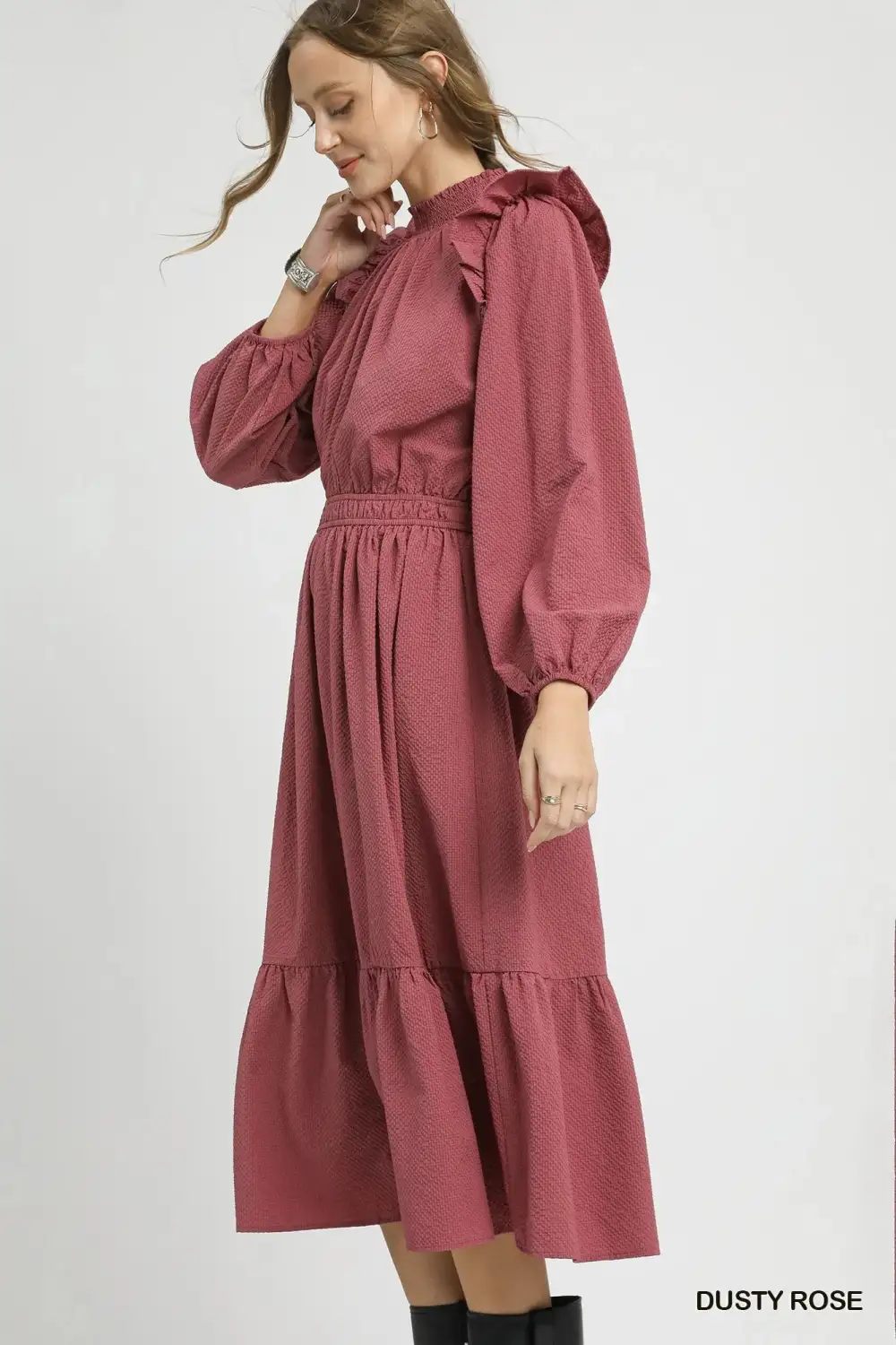 Balanced Detail Ruffle Midi Dress