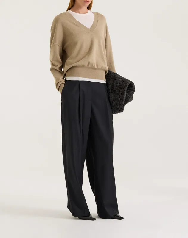 Tawny Relaxed V-Neck Drape Knit Jumper