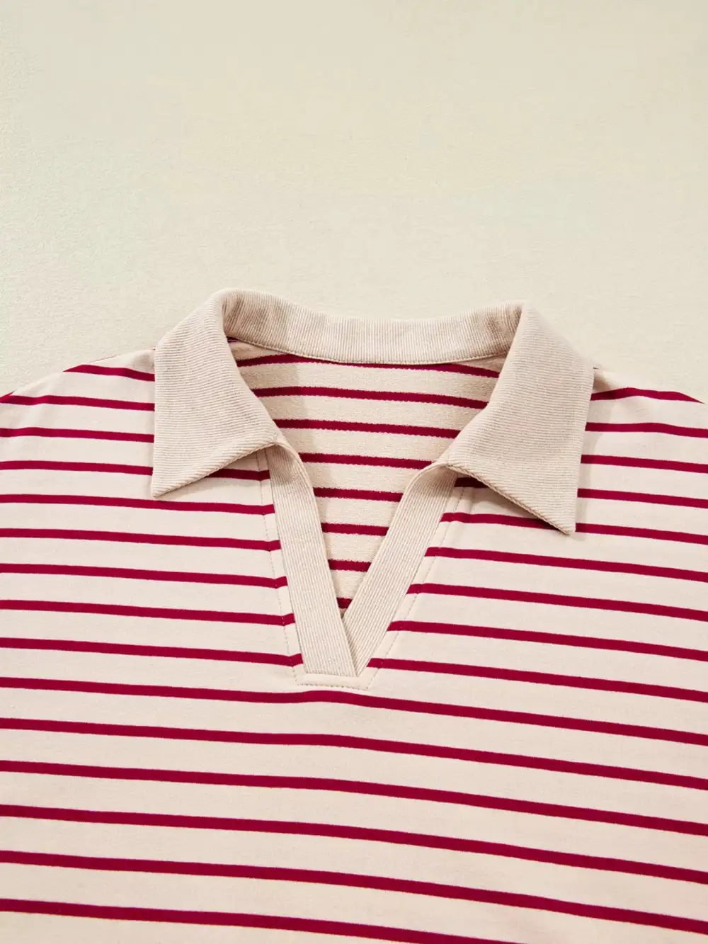 Tripe Cropped Collared Drop Shoulder Pullover and Bubble Mini Skirt Set