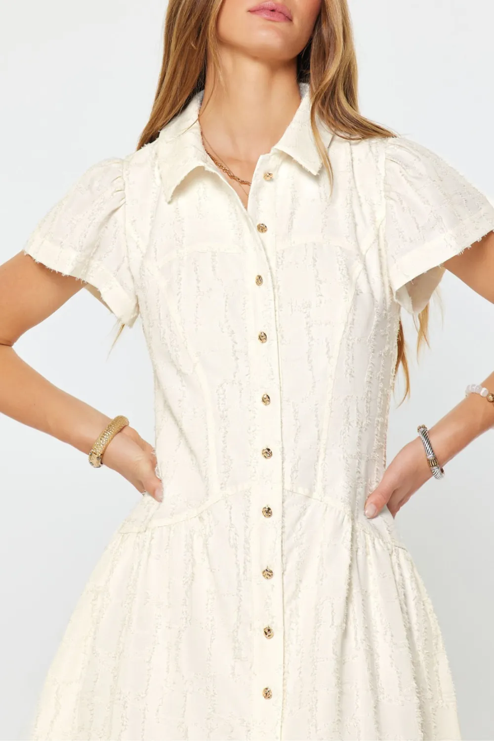 Textured Button Down Mini Dress