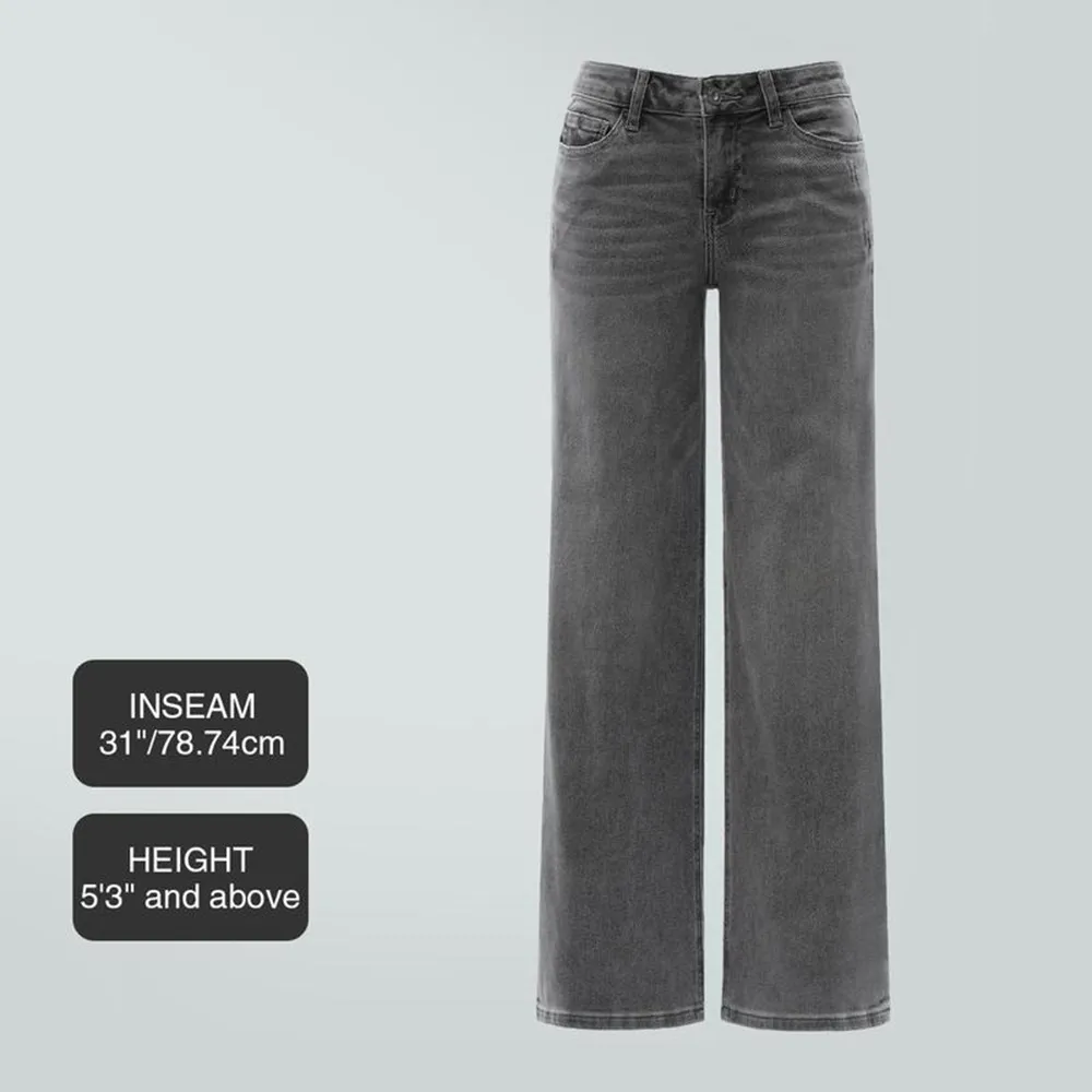 Women's Mid-Rise Baggy Jeans - Stretchy, Distressed, Comfortable Denim - Plus & Regular Sizes