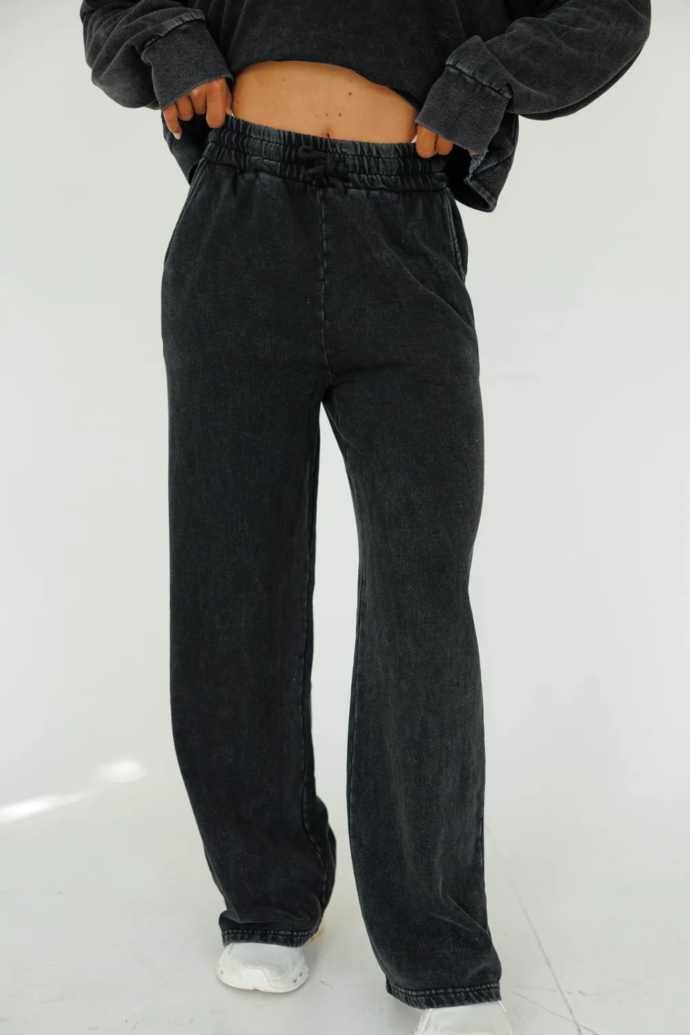 Fleece-Lined Denim Drawstring Lounge Sweatpants
