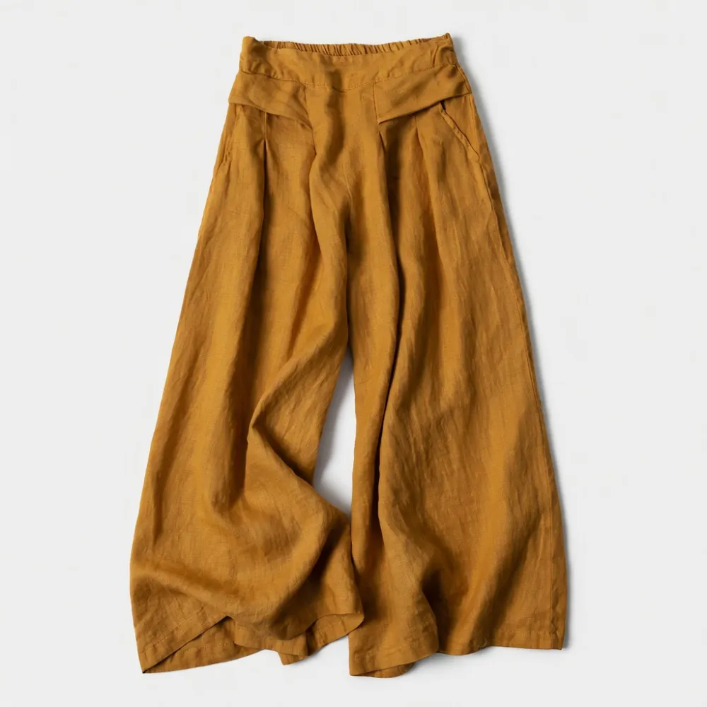 Women's Cotton and Linen Seven-Point Wide-Leg Pants