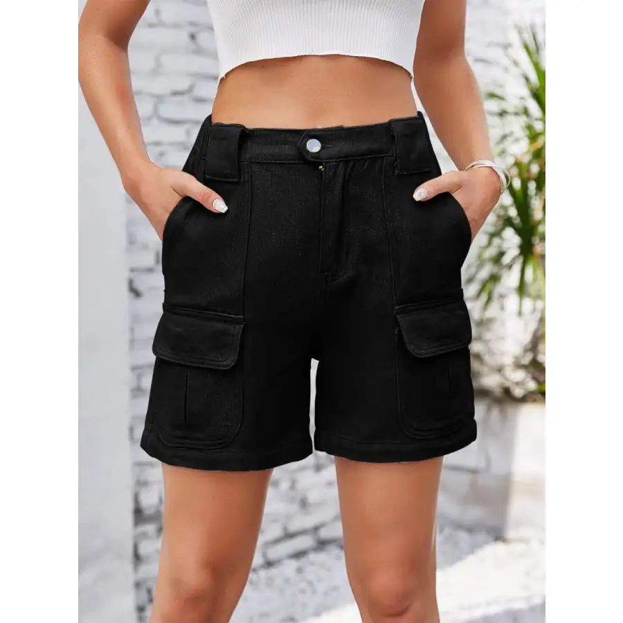 High Waist Washed Denim Shorts