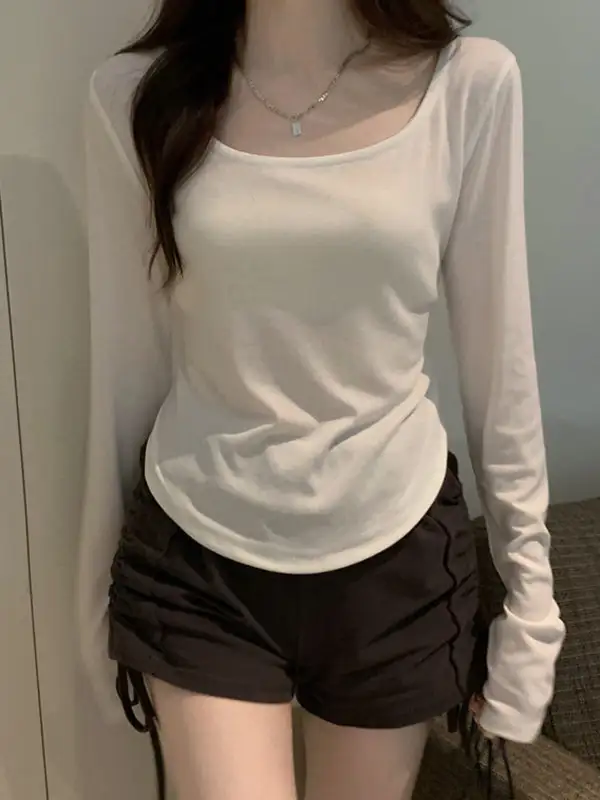 Long Sleeve Slim Fit Square Neck Everyday T-Shirt
