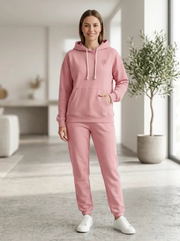 Women's Minimalist Botanical Leaf Printed Hooded Tracksuit