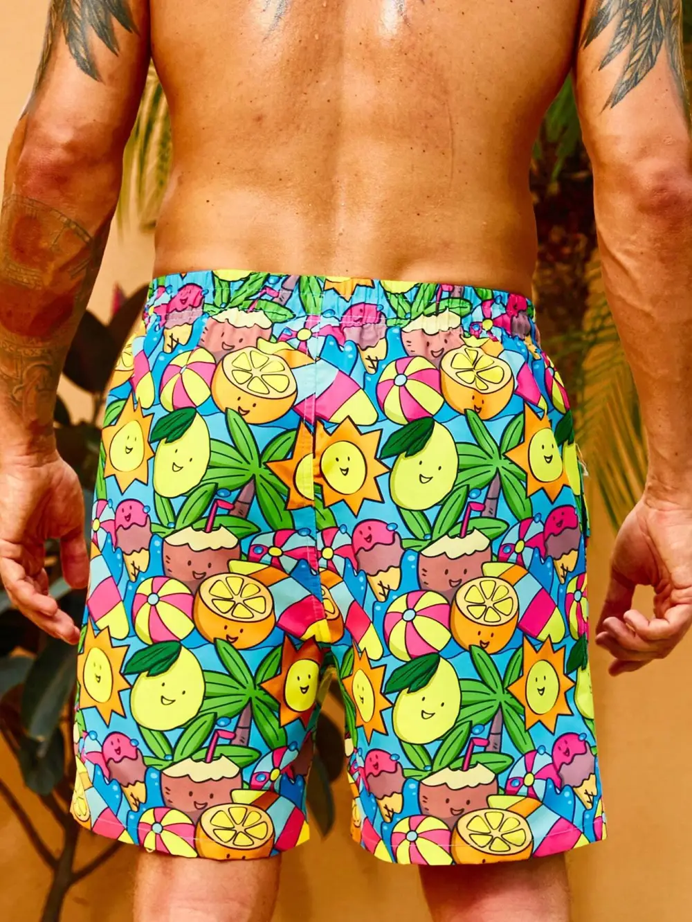 Men's Pocket Fruit Print Drawstring Swim Trunks