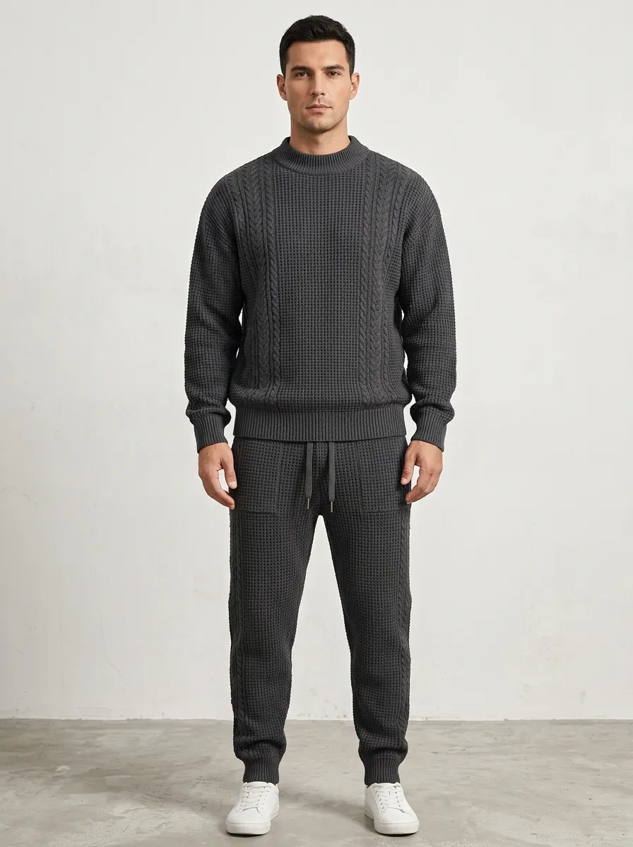 Refined Cable-Knit Men's Knit Sweater Tracksuit Set