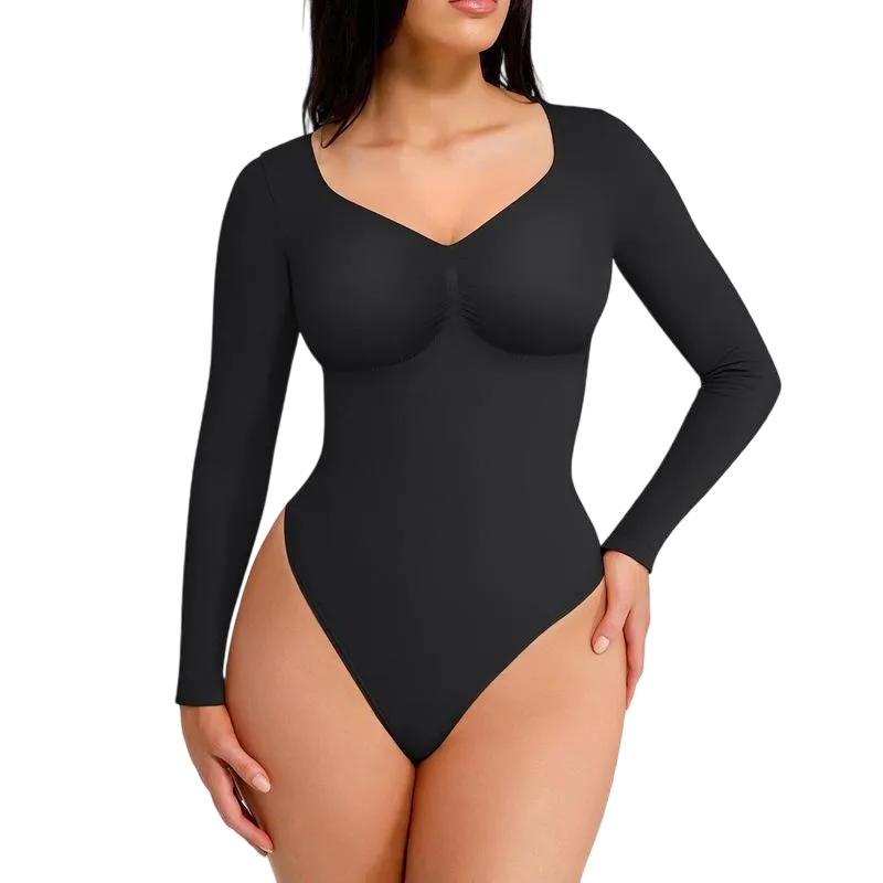 Women's Seamless Sculpt Long Sleeve Thong Comfortable Bodysuit for Tops and Underwear