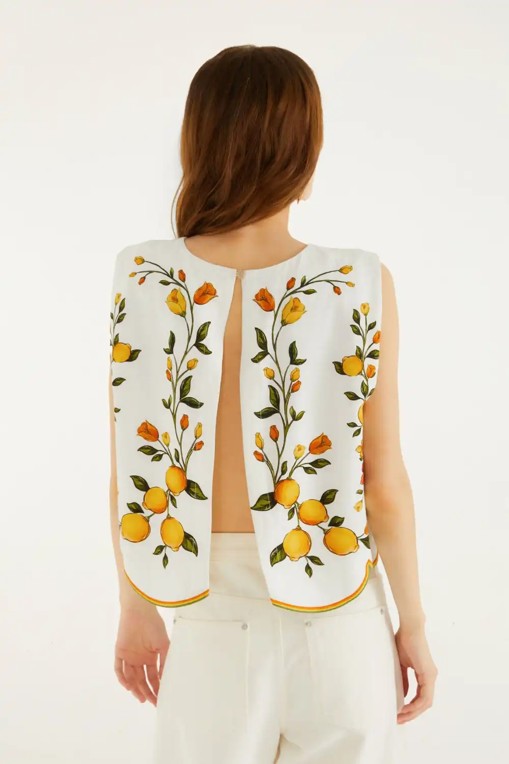 Embroidered Floral Button-Front Tank Top
