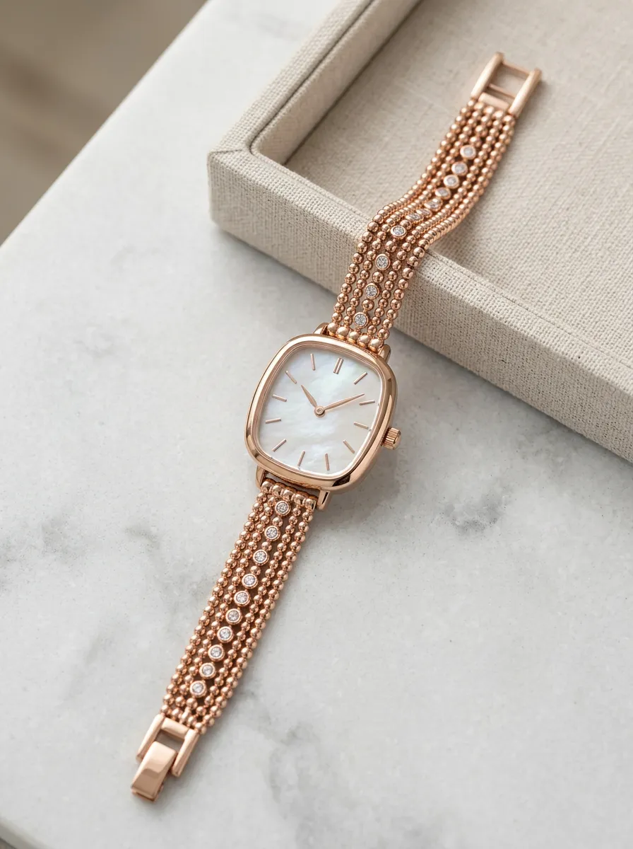 Rose Gold Multi-strand Beaded Bracelet Watch