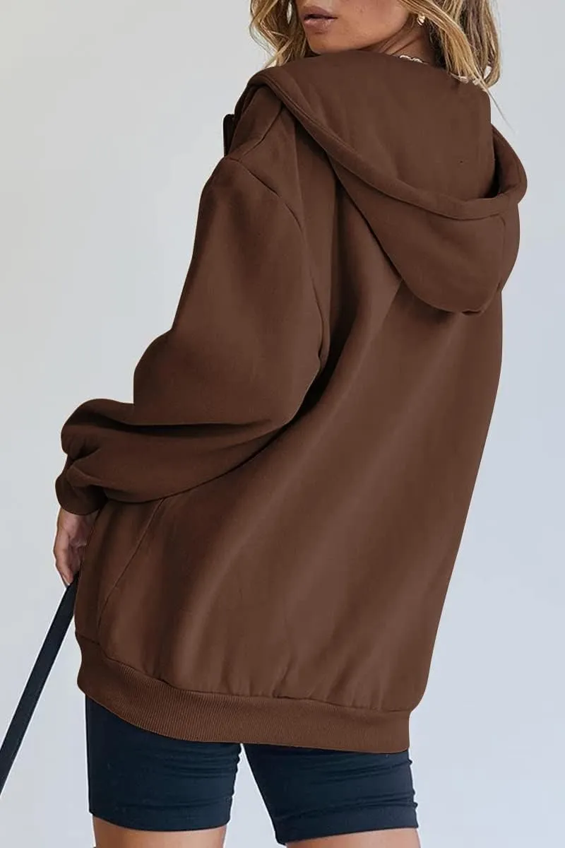 Women's Cute Hoodies Teen Girl Fall Jacket Oversized Sweatshirts Casual Drawstring Zip Up Y2K Hoodie with Pocket