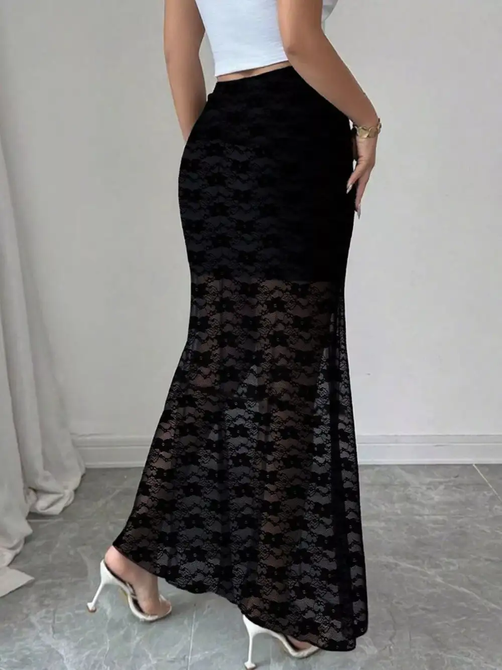 Plus Size Elegant Lace Mermaid Sheer Skirt