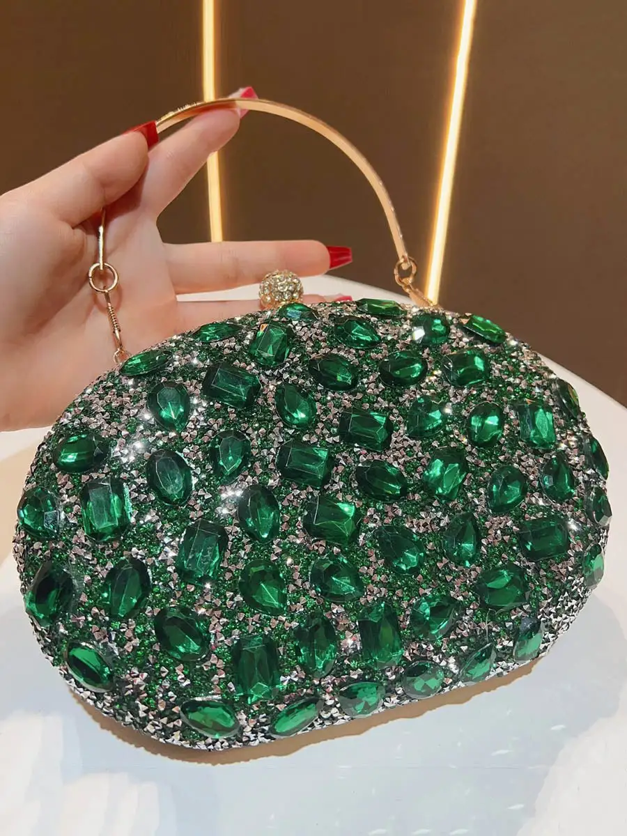 Chain Rhinestone Compact Clutch Bag